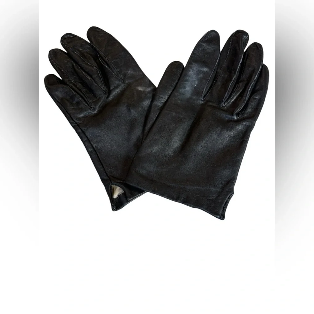 Vtg. Miss Aris Classic Wrist Length Black Leather Driving Gloves Ladies Size 7
